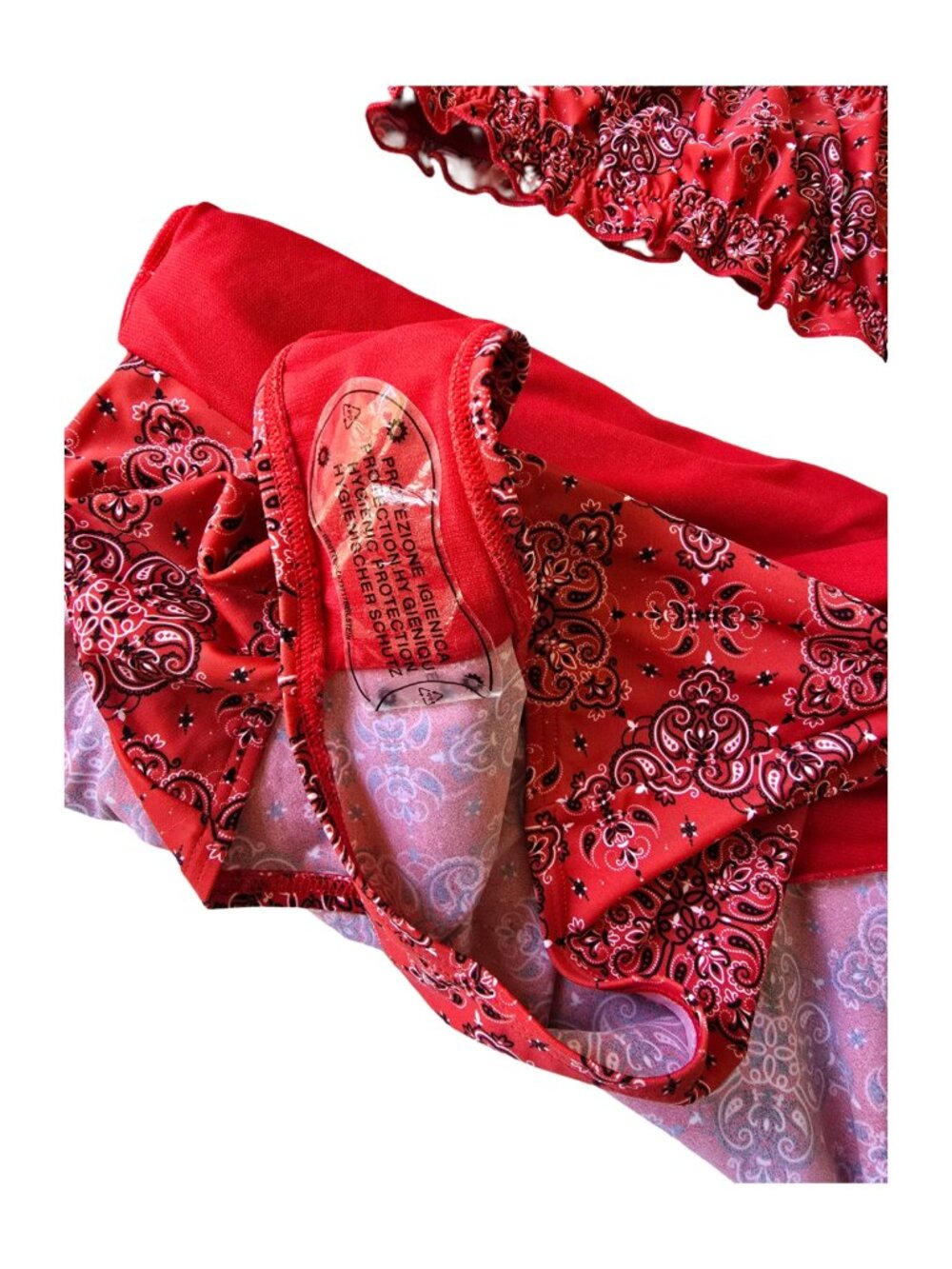 Unique Vintage NWT Size M Red Bandana Print Alice Swim Skirt & Top Two Piece - Picture 6 of 8
